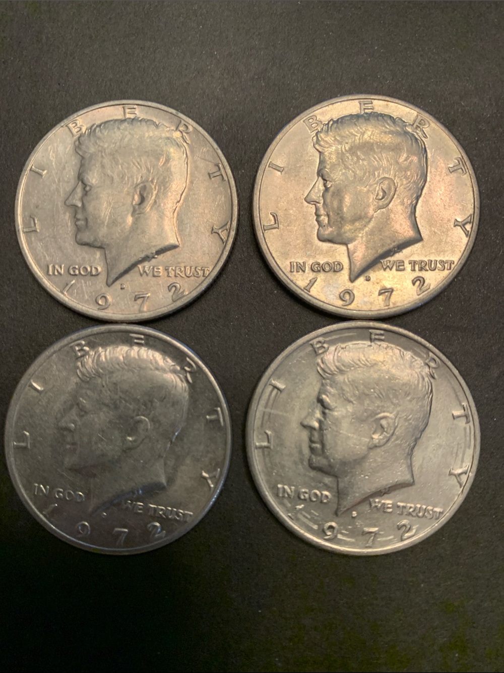 1972 Kennedy Half Dollar Coins. Set of 4 Silver